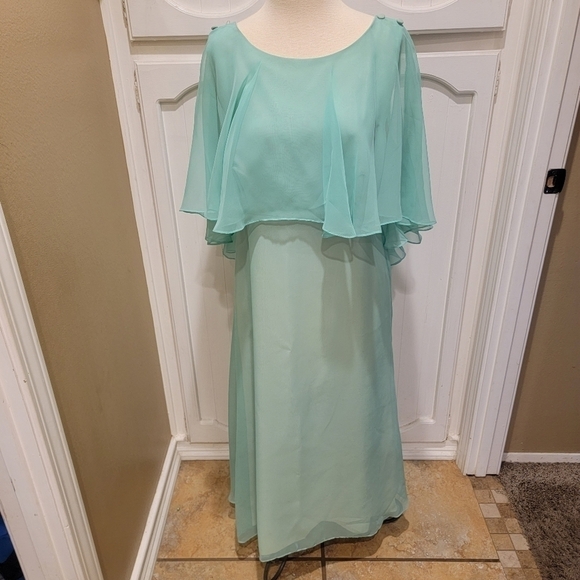 VINTAGE 70s pale green chiffon maxi dress 👗 - Picture 5 of 11